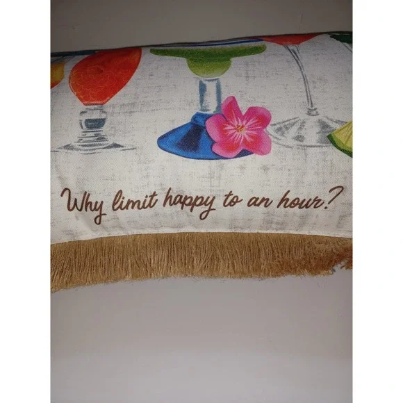 Tommy Bahama Indoor Outdoor Pillow Tropical Drink"Why Limit Happy To An Hour"NWT - Picture 6 of 11